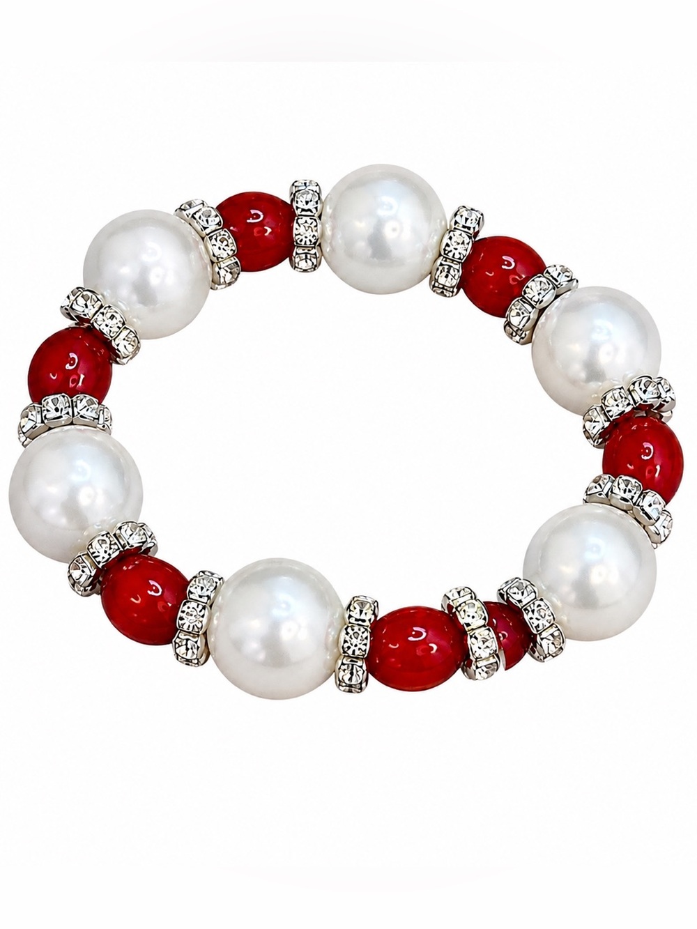 Red & Pearl Stretch Bracelet Glam Statement Jewelry